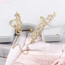 European and american foreign trade retro jewelry, diamond leaf flower opening adjustable three-piece ring finger ring jewelry