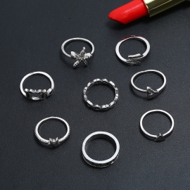 Fashion new alloy starfish five-pointed star geometric ring set fashion ol ladies 8-piece ring