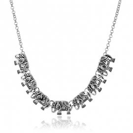 Personalized new korean retro engraving elephant diamond long necklace sweater chain