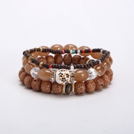 European and american cross-border ethnic style bohemian multi-layer elastic combination rice bead beaded bracelet