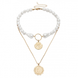 European and american cross-border jewelry, multi-layer retro three-dimensional temperament item, female personality special-shaped pearl embossed pendant necklace