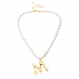 European and american cross-border jewelry retro simple pearl necklace sweater chain temperament letters wild handmade necklace women