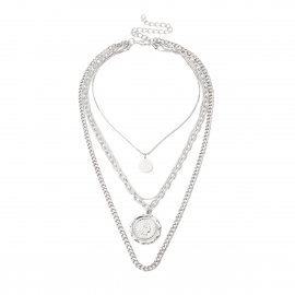 European and american cross-border jewelry, personalized multi-layer snake bone chain geometric necklace female retro alloy portrait box chain necklace