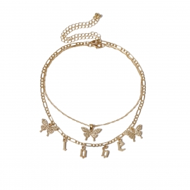 European and american cross-border jewelry wild short love letter necklace female temperament multi-butterfly tassel set necklace