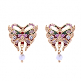 Cute dripping oil butterfly diamond pearl pendant earrings female european style fashion earrings