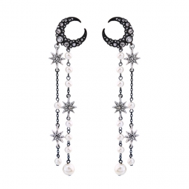 Long earrings wholesale ladies european and american popular retro jewelry factory direct sales moon stars pearl diamond earrings