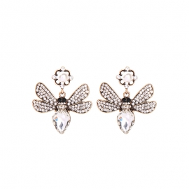 Korean version of 925 silver needle earrings personality diamond retro earrings female forest girls wild bee earrings