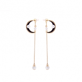 Long enamel drop oil moon pearl earrings earrings female european and american high fashion temperament earrings