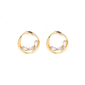 High-end french commuter earrings temperament diamond-studded net red earrings female design twisted circle earrings