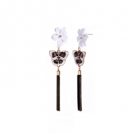 Korean version of simple flower earrings fashion enamel glaze butterfly earrings female long temperament tassel earrings