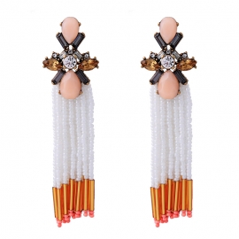 925 silver needle bohemian rice beads tassel earrings female personality creative ethnic style long earrings european and american jewelry