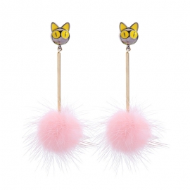 Cute dripping kitten hair ball earrings creative european and american fashion trendy long earrings