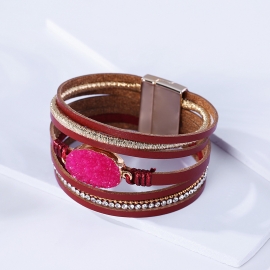 European and american bracelets fashion trend bohemian style multi-layer crystal stone leather bracelet
