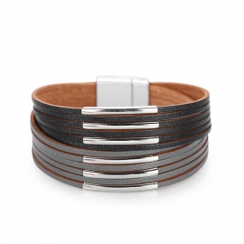European and american fashion double color matching bracelet cross multi-layer thin strip bracelet wide-sided leather bracelet foreign trade magnetic clasp bracelet