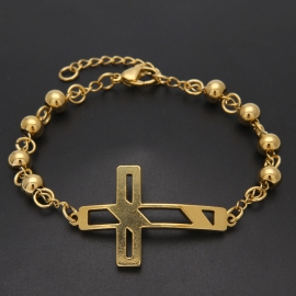 High quality vacuum plating color preservation cross pattern hollow pendant beads bracelet women jewelry wholesale