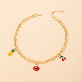 Cross-border hot-selling jewelry in europe and america trendy dripping oil pineapple cherry lip pendant necklace