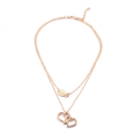 Cross-border hot-selling jewelry in europe and america classic wings hollow double heart pendant ladies double necklace