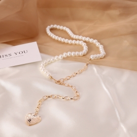 Fashion personality style ladies love pendant string imitation pearl chain necklace