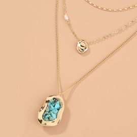 Fashion new necklace, hot selling in europe and america, retro clan style natural turquoise shaped pendant necklace