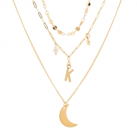 Korean style multi-layered fashion letter k metal star moon necklace ins net red same design clavicle chain