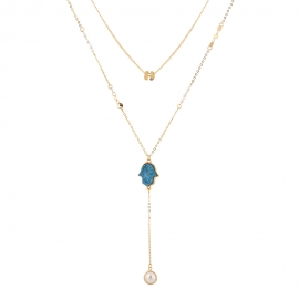 Creative stitching chain blue crystal cluster devil hand sexy long necklace tassel multi-layer clavicle chain necklace female