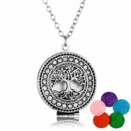 Retro multi-diamond color tree of life aroma diffuser pendant necklace hot selling fashion perfume copper jewelry