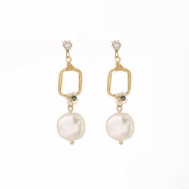 Elegant temperament ladies jewelry long geometric baroque pearl earrings earrings creative stitching earrings
