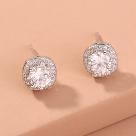 European and american new hot-selling earrings temperament micro-set diamond square flower-shaped diamond earrings female fashion temperament zircon jewelry
