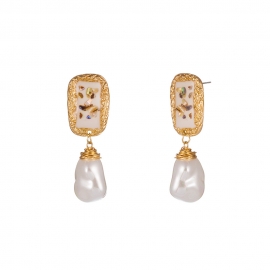 European and american fashion jewelry, white dripping color shell ear hooks, hand-woven pure white pearl earrings