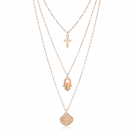 Retro cross multi-layer necklace womens fashion simple business all-match clavicle chain