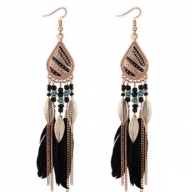 Tassel earrings korean retro temperament water drop feather long earrings original personality ethnic earrings e3202
