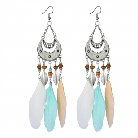 Cross-border retro explosive bohemian feather earrings long tassel earrings