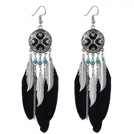 New round earrings bohemian fashion sweet feather earrings cross-border womens earrings wholesale