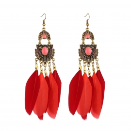 Vintage earrings, palace style feather earrings jewelry, ethnic style carved pattern long earrings wholesale