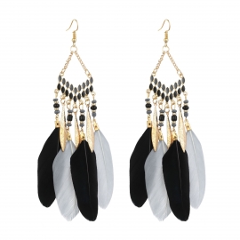 Amazon cross-border explosive v-shaped long tassel feather earrings bohemian ethnic retro earrings
