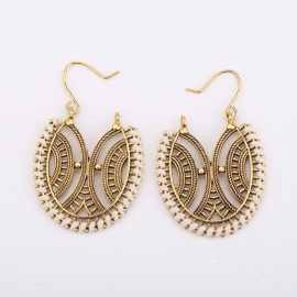 Retro ethnic style oval carved earrings, hand-threaded and knitted fashion earrings
