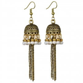 Bohemian long chain tassel earrings indian retro ethnic pearl earrings