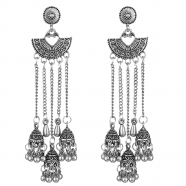 New cross-border retro earrings alloy bell pendant earrings long exaggerated creative indian ethnic style earrings
