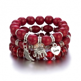 The new bracelet simple bohemian beaded elephant wings love love pattern round ball bracelet bracelet