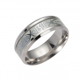 Religious christian ring jesus luminous ring jesus &acirc;��&acirc;��letter mens titanium steel ring cross-border wholesale ring