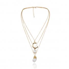 European and american cross-border jewelry, multi-layer simple geometric necklace, creative c-shaped letter special-shaped pearl pendant necklace female