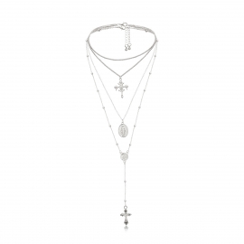 European and american cross-border jewelry, personality mix and match portrait embossed necklace, retro hollow micro-inlaid cross pendant necklace