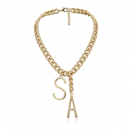 European and american cross-border jewelry simple thick chain tassel geometric necklace creative niche sa letter hollow pendant necklace