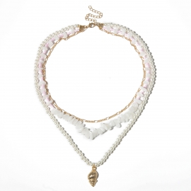 European and american cross-border jewelry, marine style simple rough multi-layer necklace, temperament pearl multi-layer conch geometric necklace