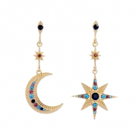 Trend original asymmetric star and moon diamond earrings female european style earrings
