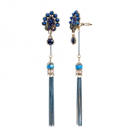 S925 silver needle earrings female ethnic style tassel ear clip european and american temperament long face thin ear jewelry