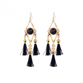 Textured black gemstone eyes tassel earrings female super fairy wild ins girl earrings europe and america