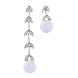 Asymmetrical leaf pearl pendant earrings women european and american style fashion temperament earrings