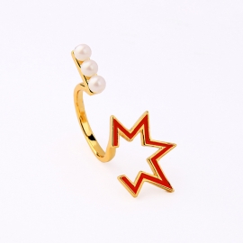 Creative star-shaped oil drop pearl opening adjustable ring female japanese and korean style fashion trendy hundred matching accessories