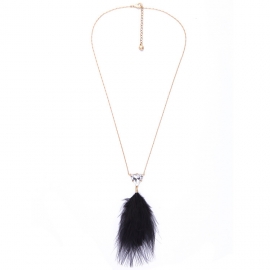 European and american trendy fashion jewelry, long fresh black feather pendant, ladies necklace accessories wholesale factory